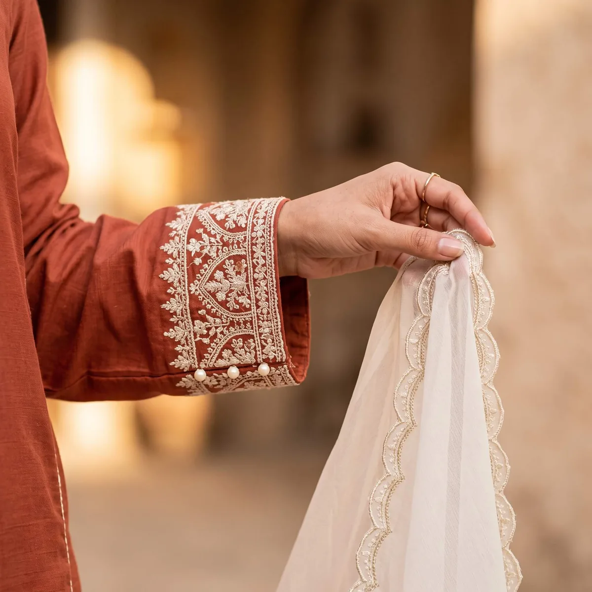 Rust Embroidered Kurta Set — photo 3